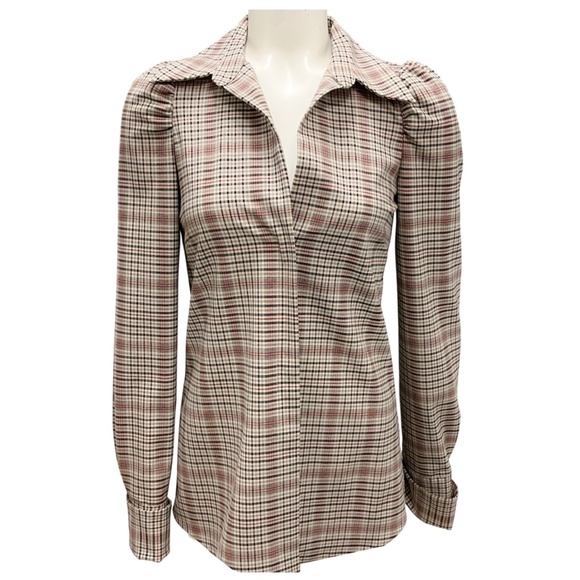 DRIES VAN NOTEN BEIGE MULTI PLAID LONG SLEEVED TOP - Picture 1 of 4